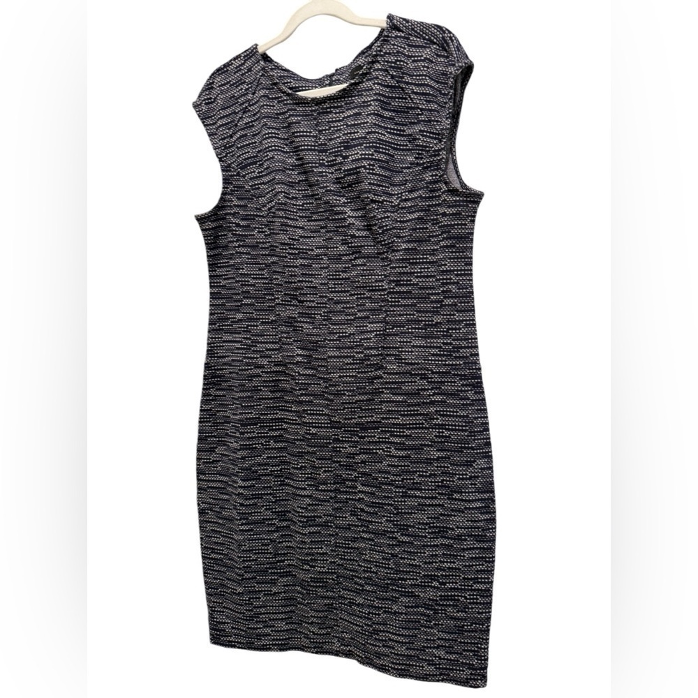 Ann Taylor Sheath Dress Size L Black Sleeveless Boat Neck Zip Career Office
